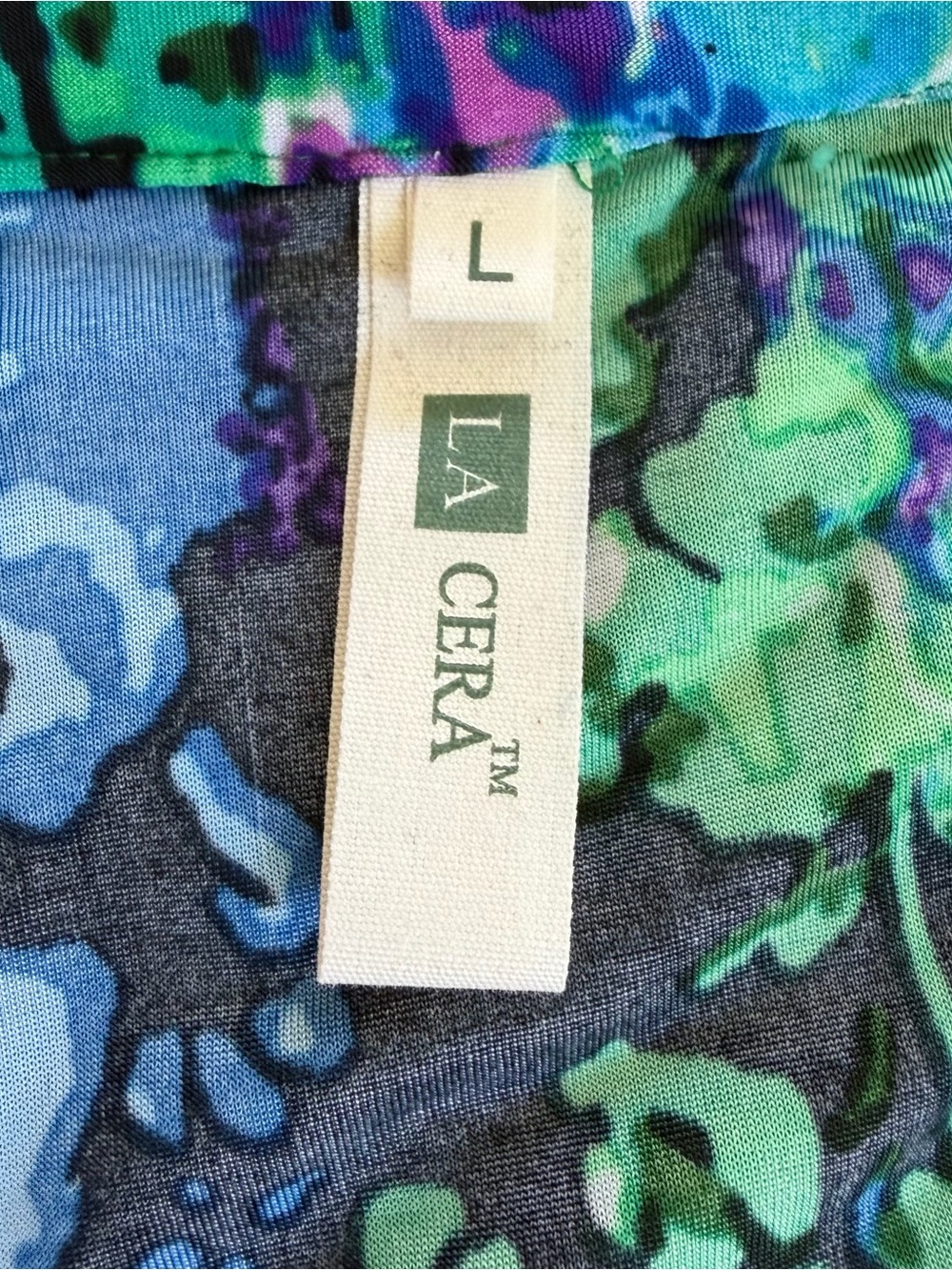 la cera Women's Large Tunic Top Blue Green Artistic Pleated Stretchy 3/4 Sleeve - Picture 3 of 11